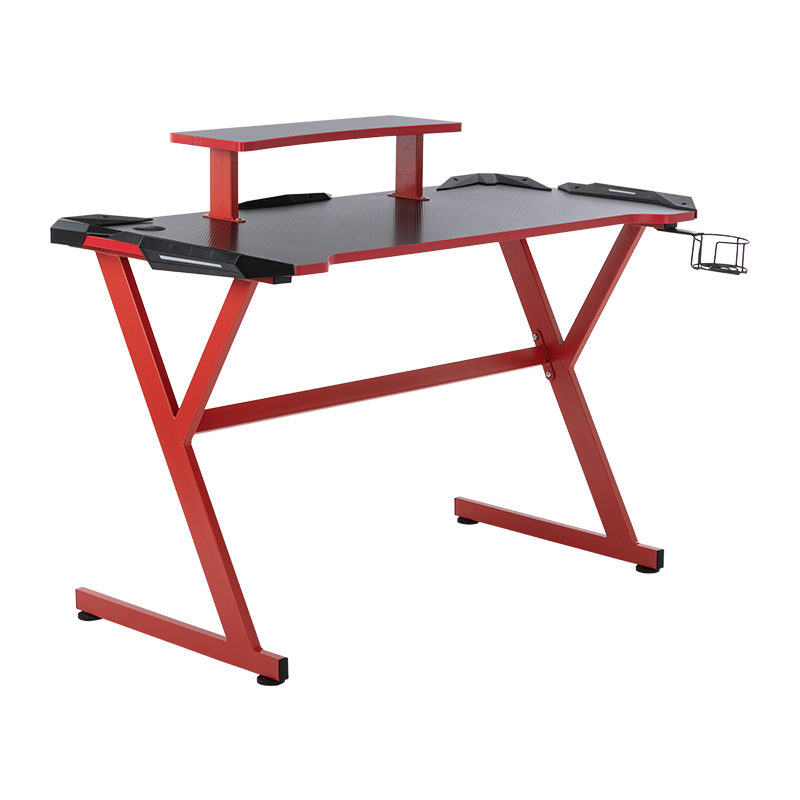 PC Desktop Z/Y formet spillbord Dobbeltlags spillbord/skrivebord med LED-striper